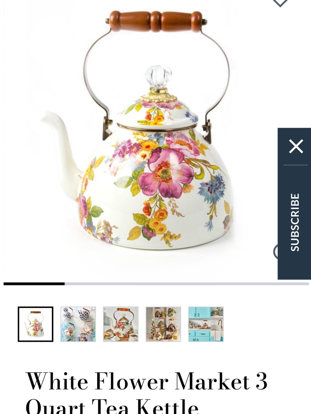 MacKenzie-Childs Flower Market Enamel Tea Kettle 3qt